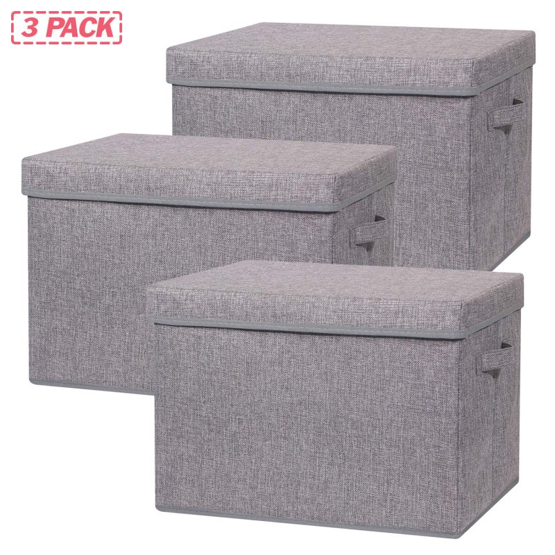 TENABORT 3 Pack Large Foldable Storage Box with Lids Fabric Storage Cube Organizer Cloth Containers Bins Baskets for Closet Clothes Clothing Bed Room - Image 3